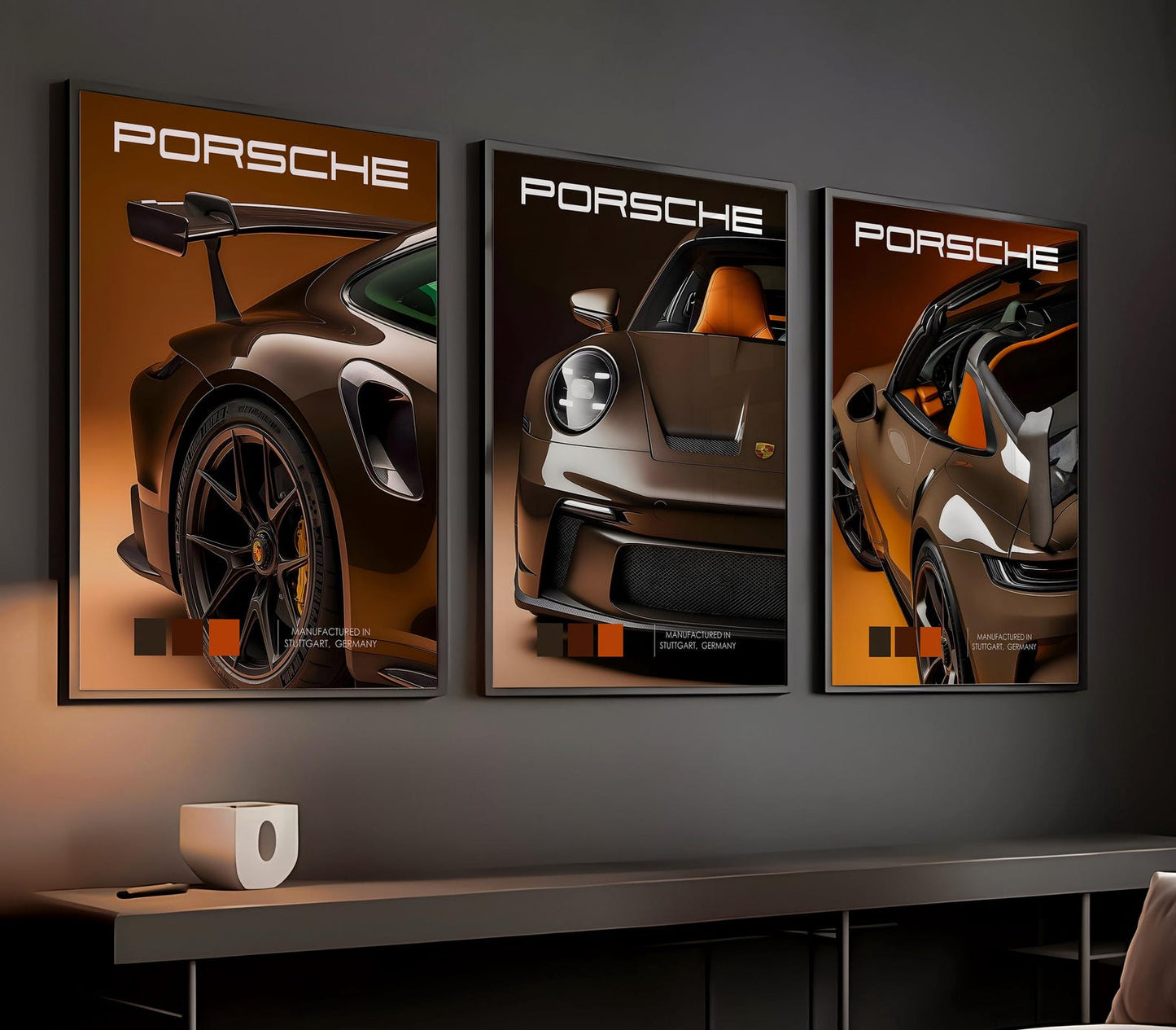 PORSCHE 911 GERMAN SPORTS CAR 3 SET WALL ART | MINIMAL AUTOMOTIVE POSTER | MODERN LUXURY HOME DECOR GIFT CAR