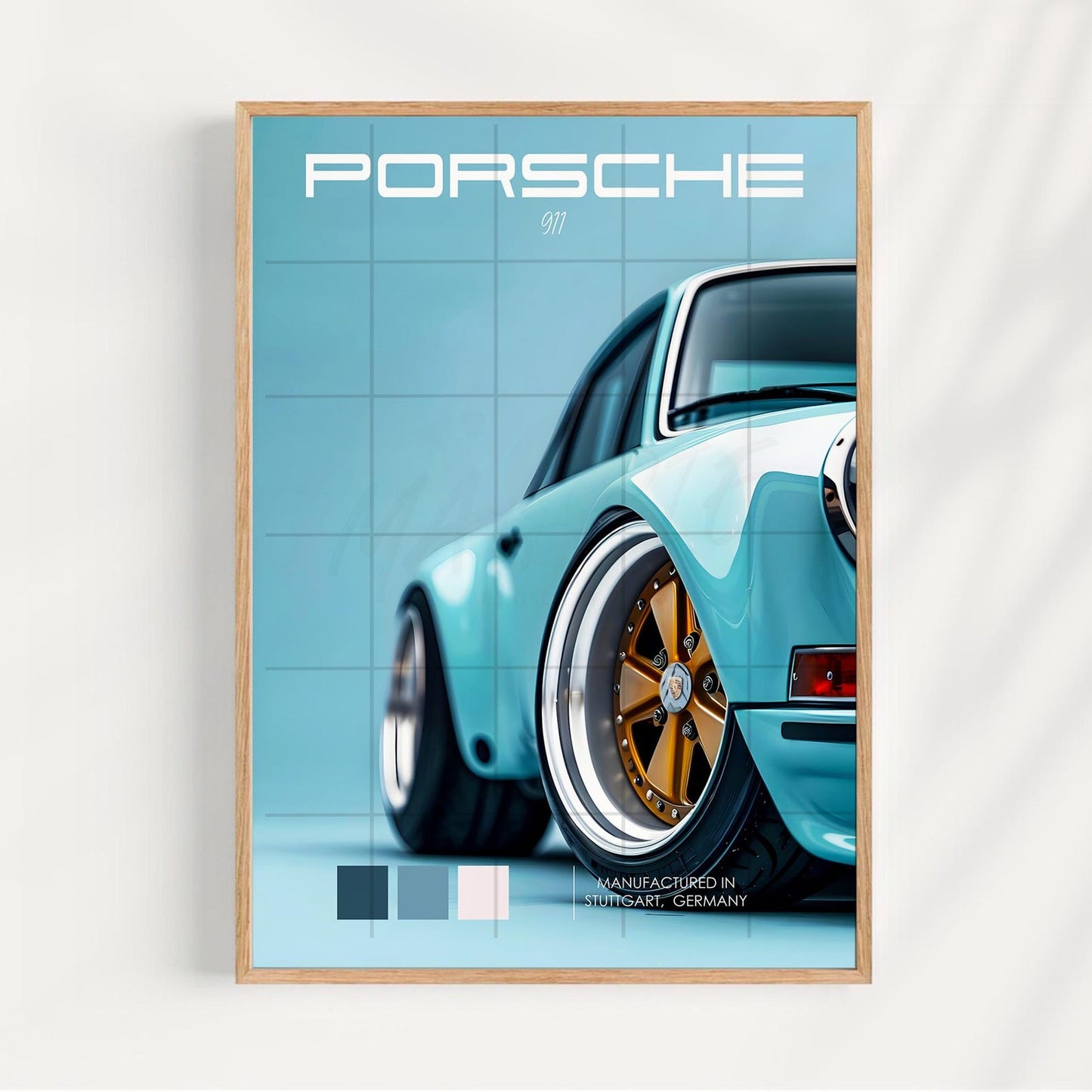 PORSCHE CAR SKY BLUE 3 SET WALL ART | MINIMAL AUTOMOTIVE POSTER | MODERN LUXURY HOME DECOR GIFT CAR