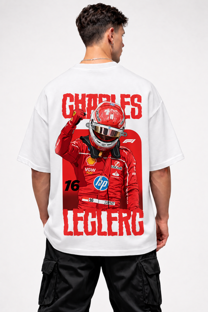CHARLES LECLERC V2 FERRARI | WHITE OVERSIZED FIT TEE