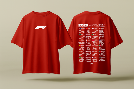 F1 2025 GP CALENDAR | RED OVERSIZED FIT TEE