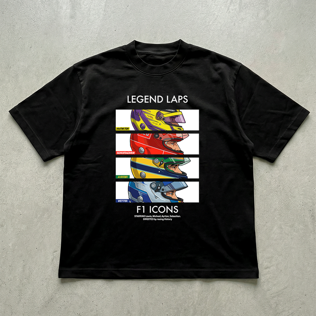 F1 ICONS LEGENDS LAPS| BLACK OVERSIZED FIT TEE