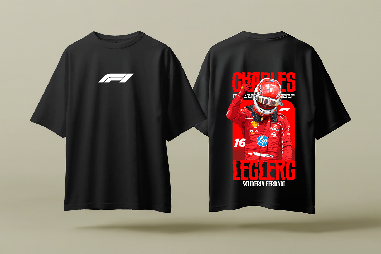 CHARLES LECLERC V2 FERRARI | BLACK OVERSIZED FIT TEE