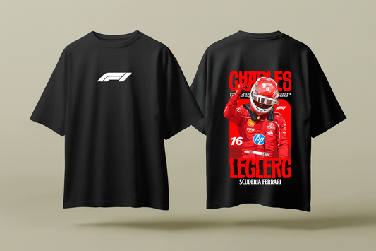 CHARLES LECLERC V2 FERRARI | BLACK OVERSIZED FIT TEE