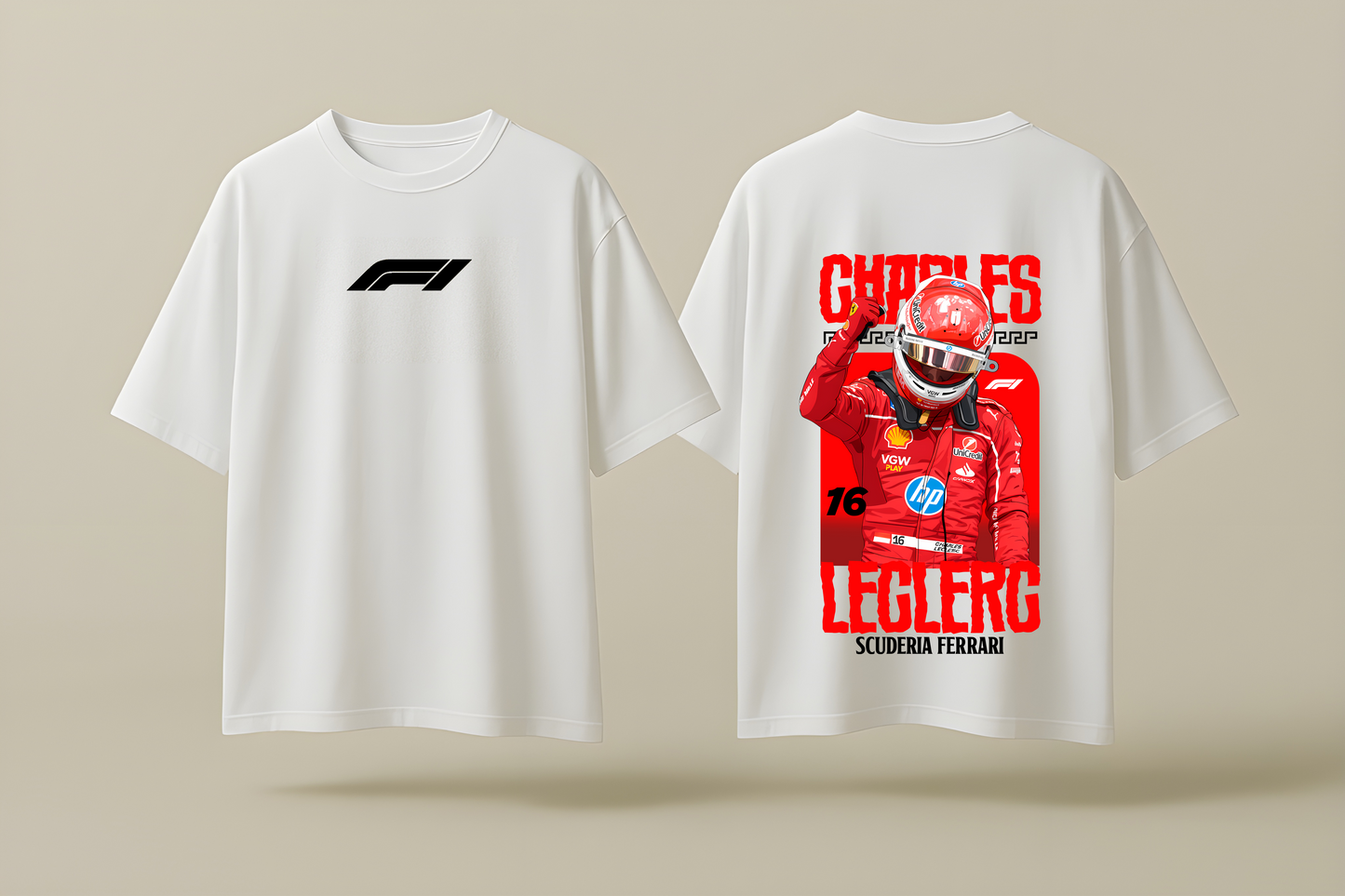 CHARLES LECLERC V2 FERRARI | WHITE OVERSIZED FIT TEE