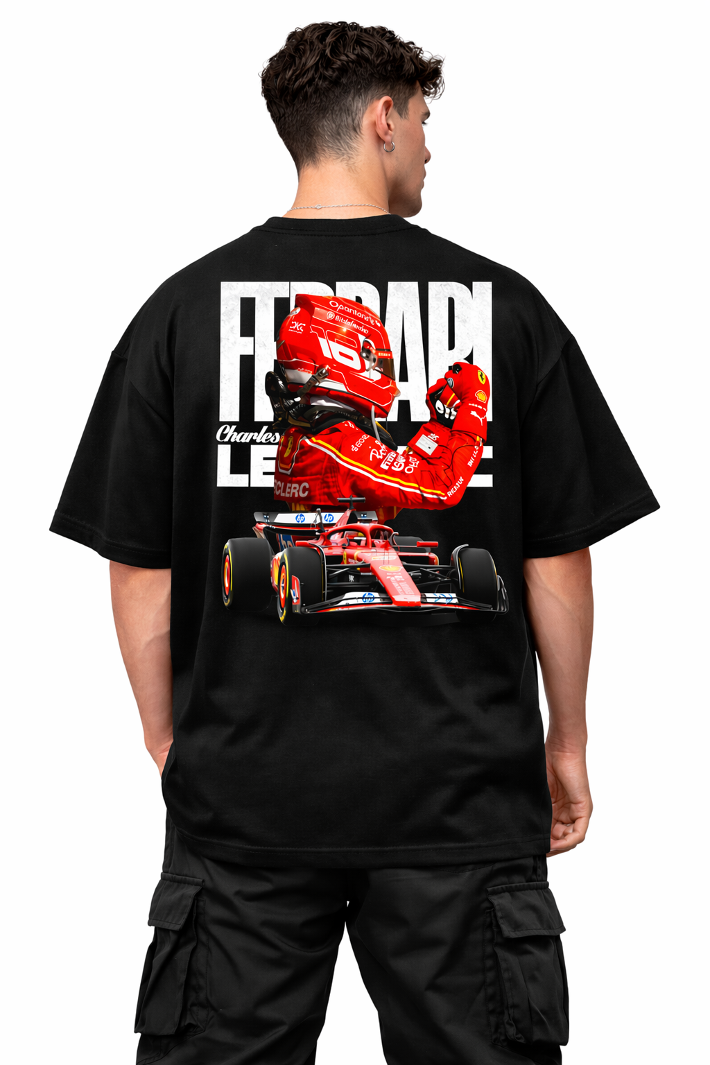 CHARLES LECLERC FERRARI | BLACK OVERSIZED FIT TEE