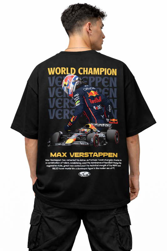 MAX VERSTAPPEN WORLD CHAMP | BLACK OVERSIZED FIT TEE
