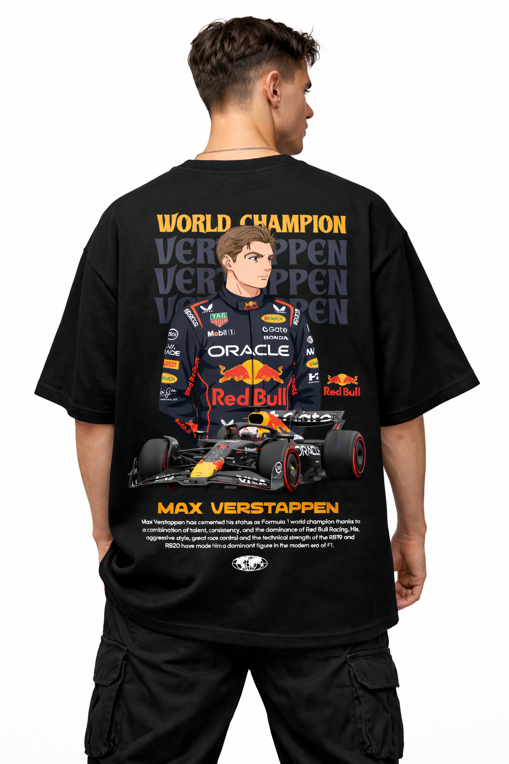 MAX VERSTAPPEN ANIME | BLACK OVERSIZED FIT TEE