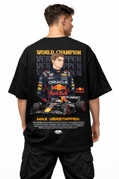 MAX VERSTAPPEN ANIME | BLACK OVERSIZED FIT TEE
