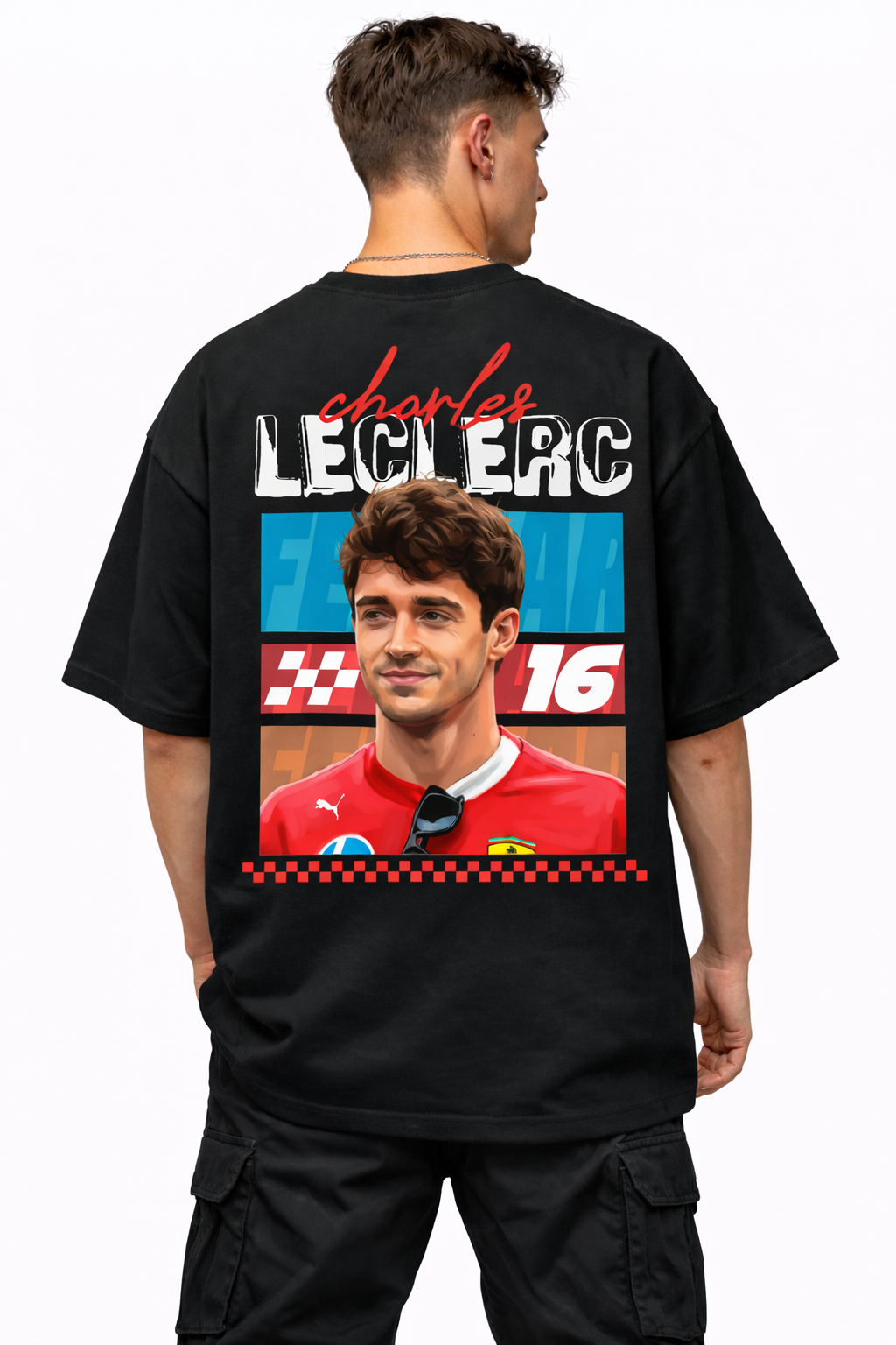 CHARLES LECLERC FERRARI ANIME | BLACK OVERSIZED FIT TEE