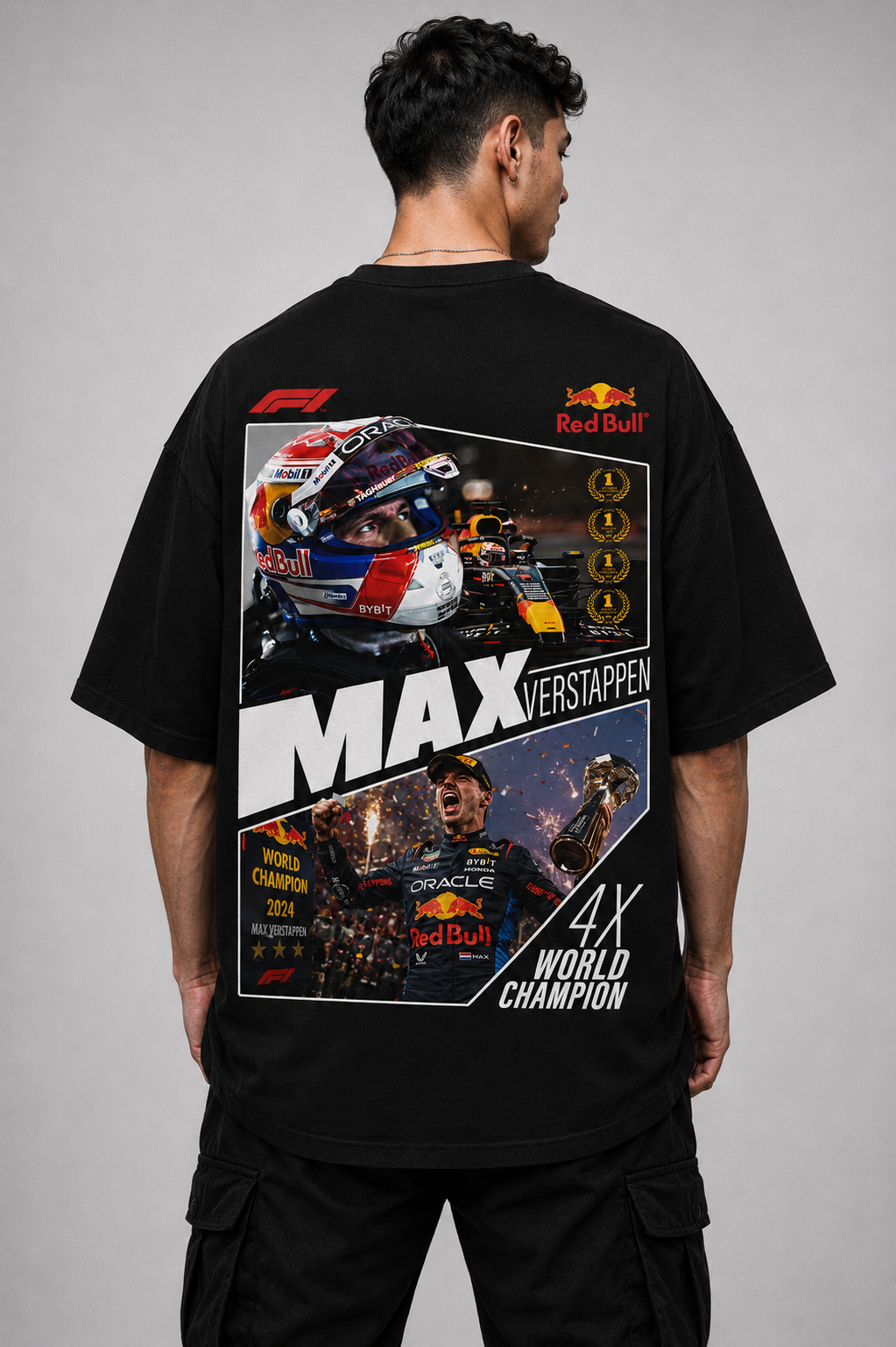 MAX VERSTAPPEN WORLD CHAMPION  T-SHIRT | BLACK OVERSIZED FIT TEE