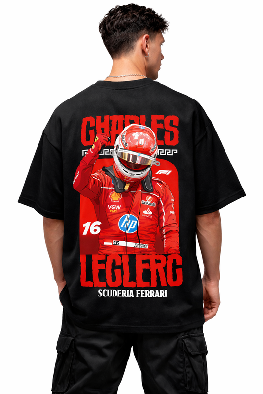 CHARLES LECLERC V2 FERRARI | BLACK OVERSIZED FIT TEE