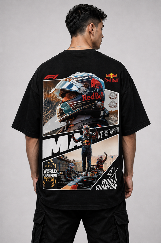 MAX VERSTAPPEN 4X WORLD CHAMP | BLACK OVERSIZED FIT TEE