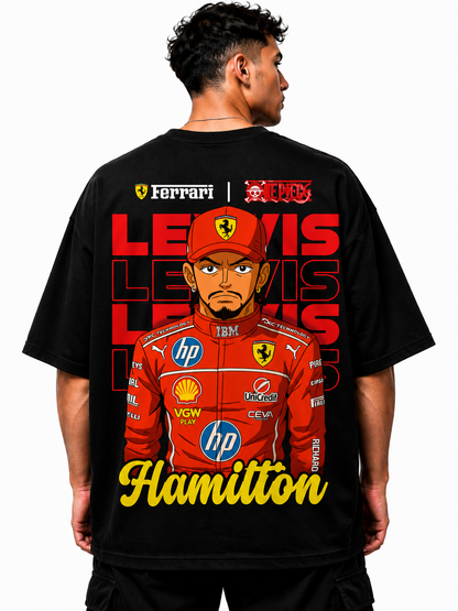 LEWIS HAMILTON ANIME | BLACK OVERSIZED FIT TEE