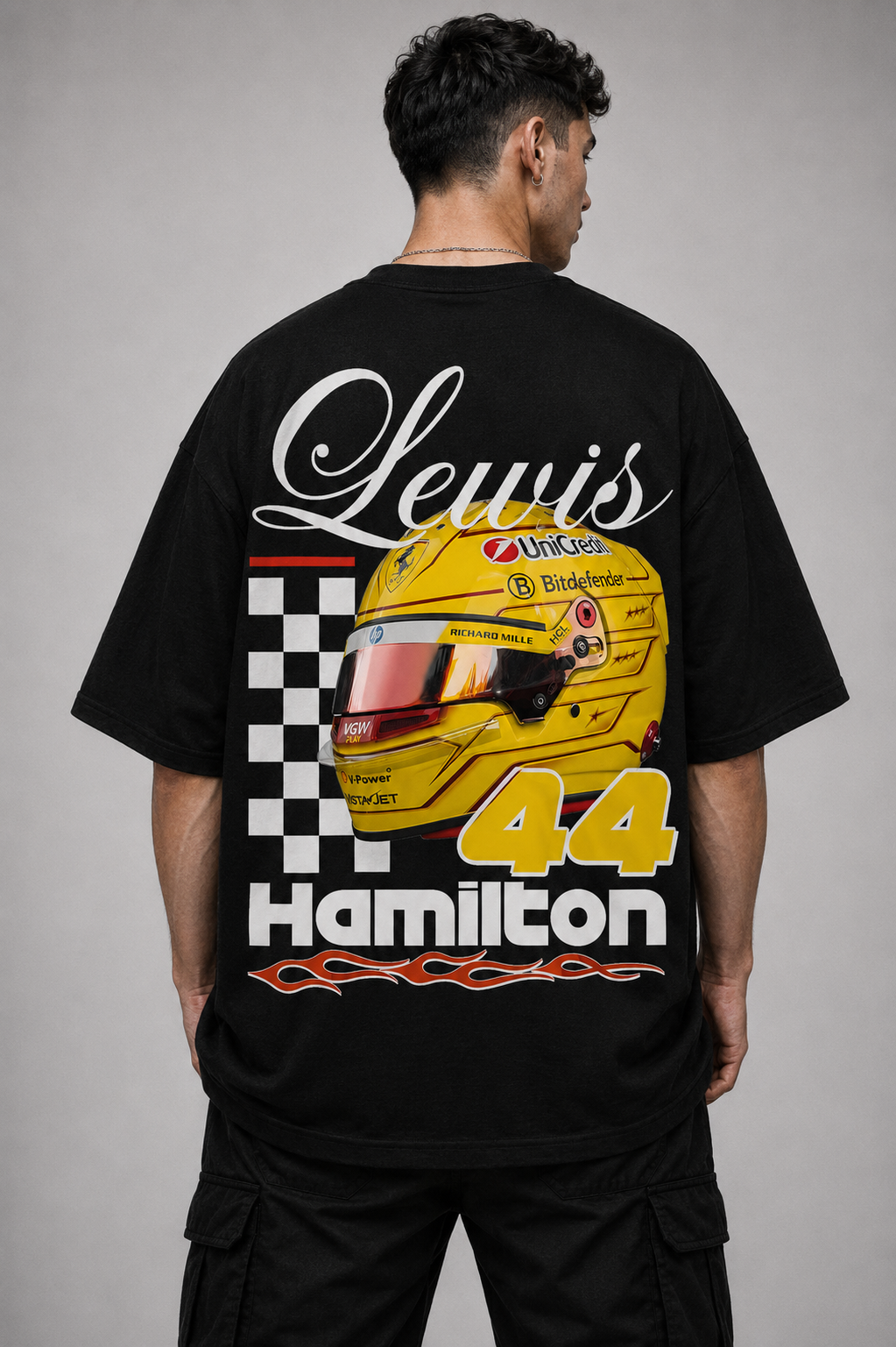 LEWIS HAMILTON HELMET | BLACK OVERSIZED FIT TEE