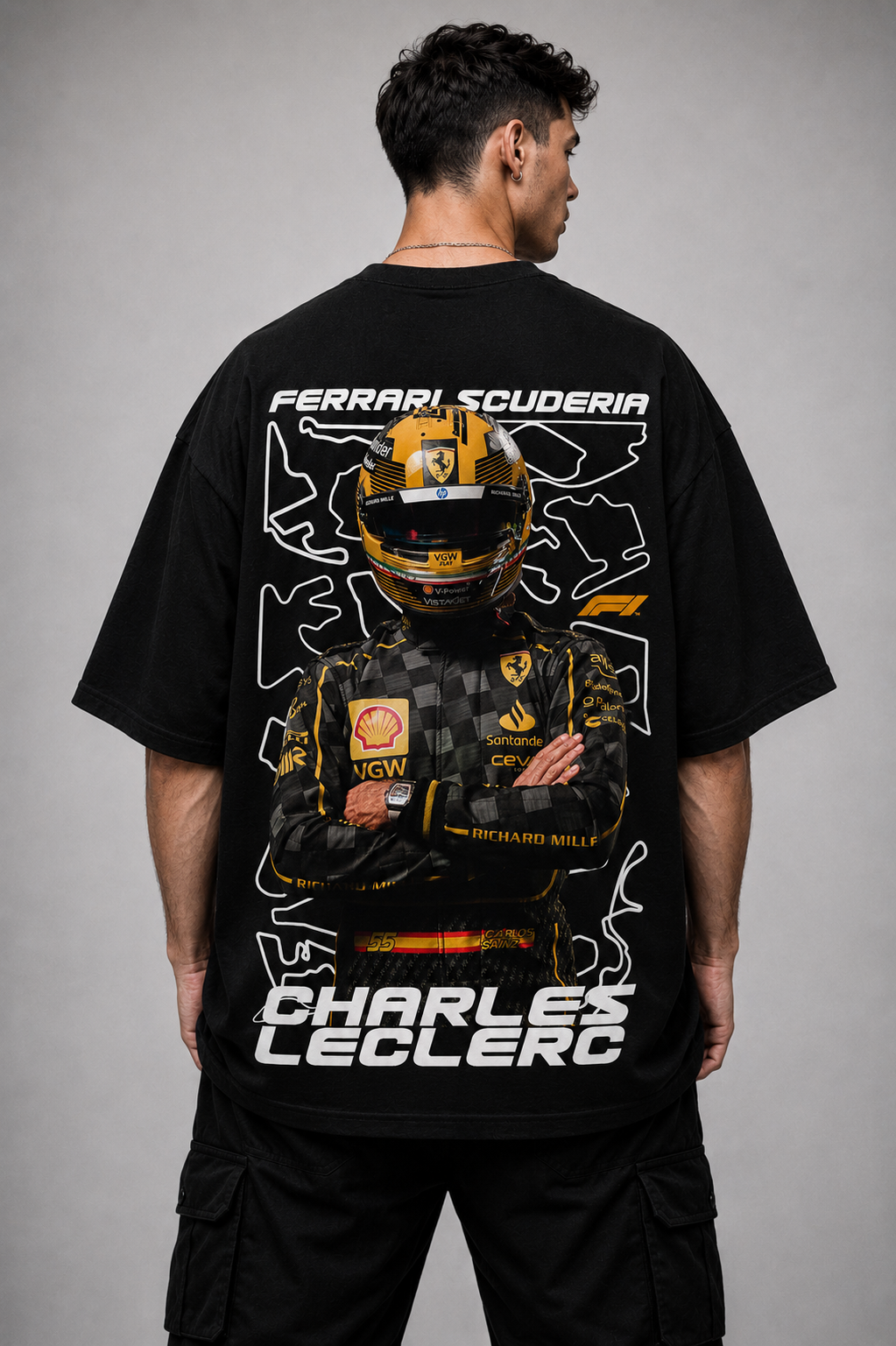 CHARLES LECLERC | BLACK OVERSIZED FIT TEE