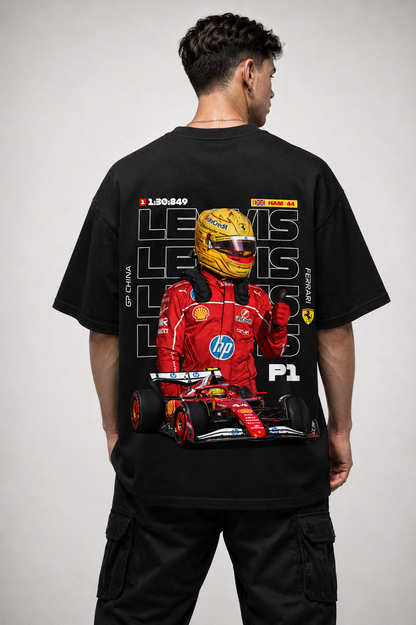 LEWIS HAMILTON FERRARI | BLACK OVERSIZED FIT TEE