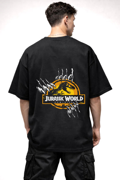 JURASSIC WORLD DOMINION BLACK AND YELLOW | BLACK OVERSIZED FIT TEE