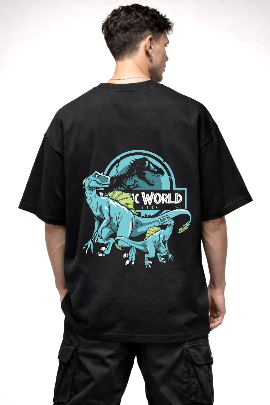 JURASSIC WORLD GREEN REPTOR LOGO | BLACK OVERSIZED FIT TEE