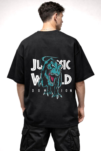 JURASSIC WORLD REXY GREEN GRAPHIC LOGO | BLACK OVERSIZED FIT TEE