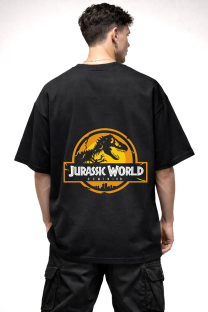 JURASSIC WORLR YELLOW SKELETON LOGO | BLACK OVERSIZED FIT TEE