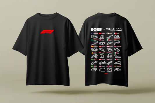 F1 2025 GP CALENDAR | BLACK OVERSIZED FIT TEE