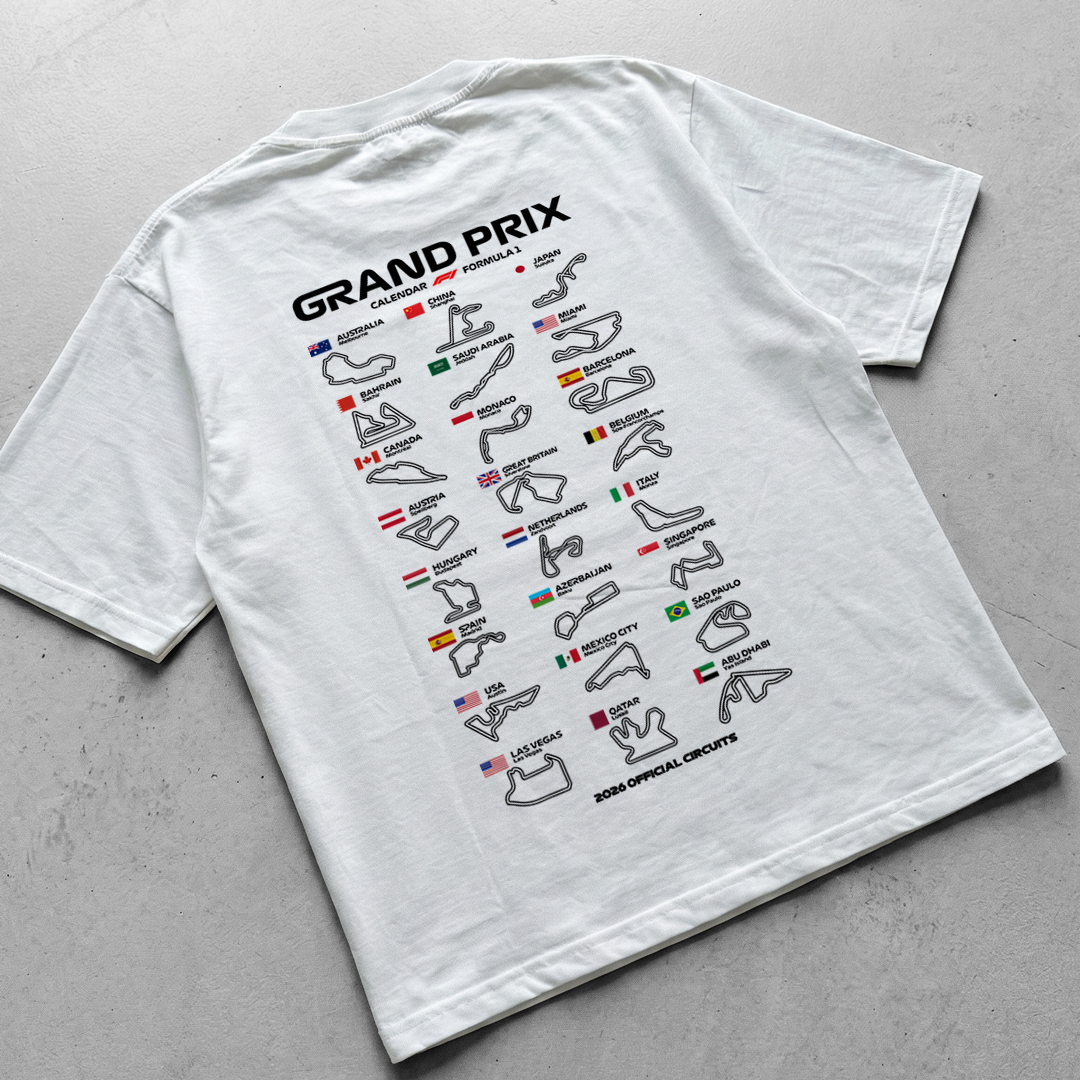 GP CALENDAR 2026| WHITE OVERSIZED FIT TEE