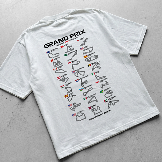 GP CALENDAR 2026| WHITE OVERSIZED FIT TEE