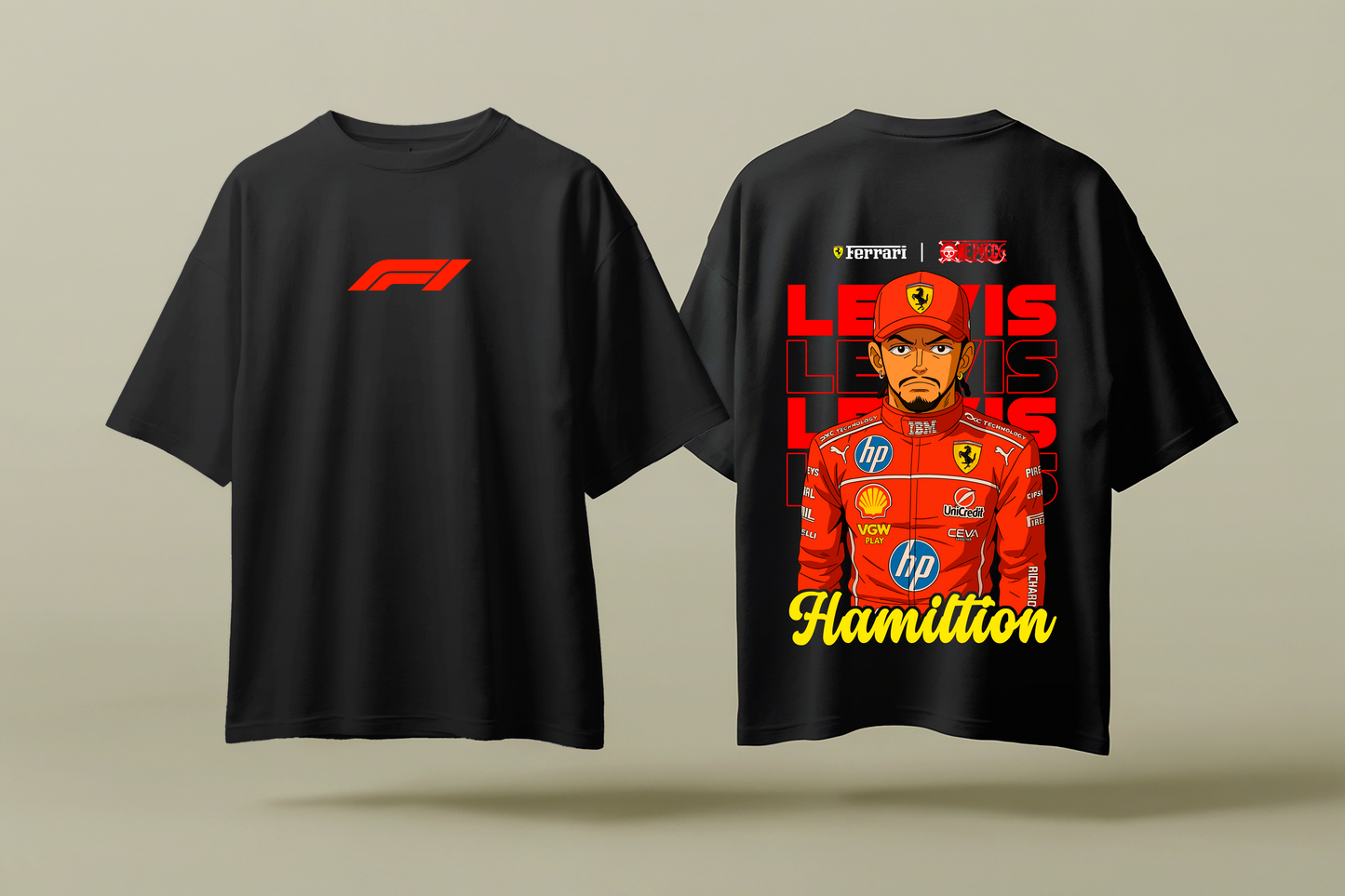 LEWIS HAMILTON ANIME | BLACK OVERSIZED FIT TEE