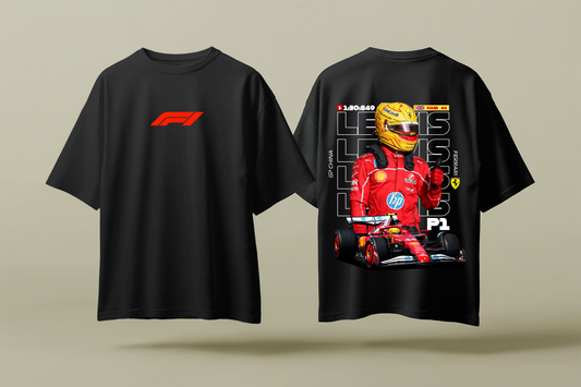 LEWIS HAMILTON FERRARI | BLACK OVERSIZED FIT TEE