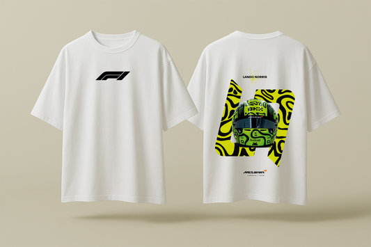 LANDO NORRIS HELMET ART | WHITE OVERSIZED FIT TEE