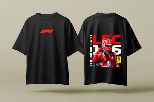 CHARLES LECLERC FERRARI 16 | BLACK OVERSIZED FIT TEE