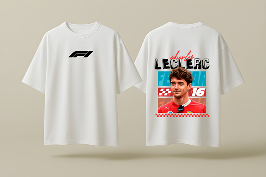 CHARLES LECLERC FERRARI ANIME | WHITE OVERSIZED FIT TEE