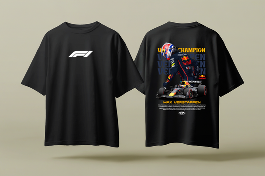 MAX VERSTAPPEN WORLD CHAMP | BLACK OVERSIZED FIT TEE