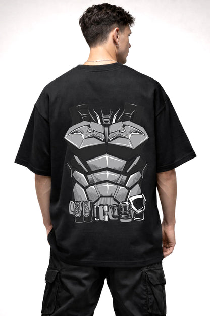 BAT MAN ARMOUR CHEST LOGO GRAPHIC | BLACK OVERSIZED FIT TEE