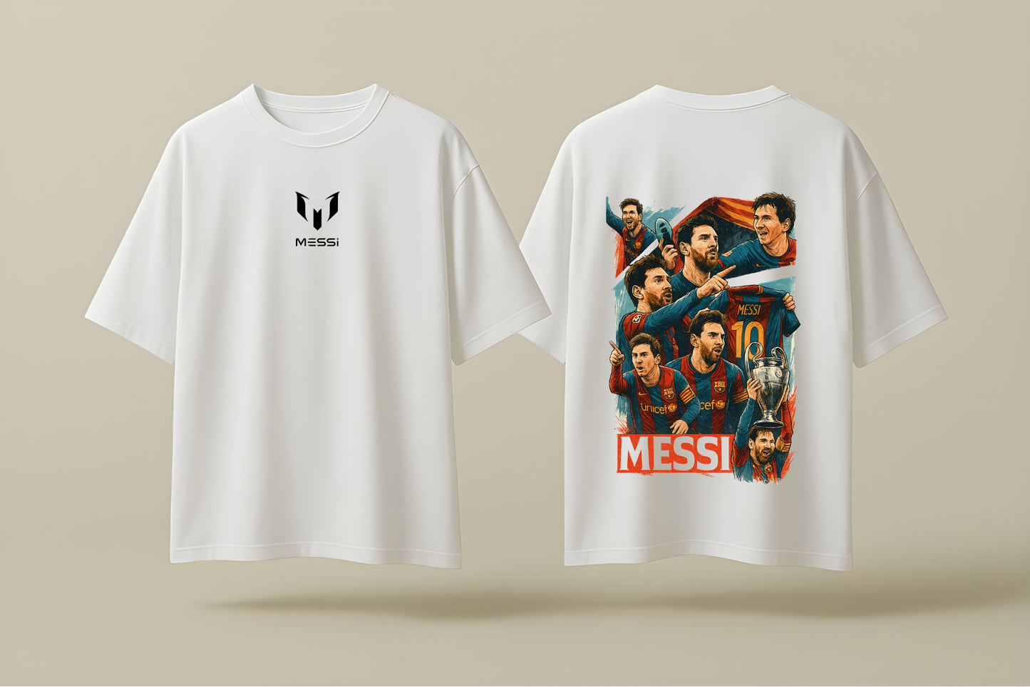 MESSI BARCELONA | WHITE OVERSIZED FIT TEE
