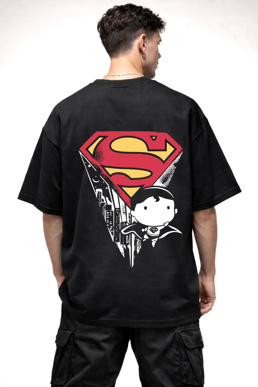 SUPER MAN ANIME GRAPHIC | BLACK OVERSIZED FIT TEE