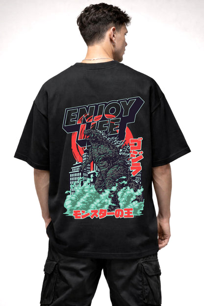 THE GODZILLA ENJOY LIFE GRAPHIC | BLACK OVERSIZED FIT TEE