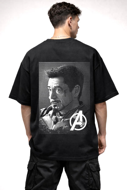 THE IRON MAN BLACK AND WHITE IMAGE | BLACK OVERSIZED FIT TEE