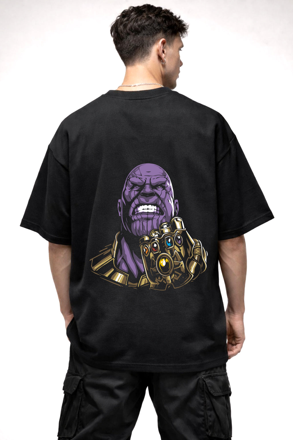 THANOS WITH INFINITY STONES | BLACK OVERSIZED FIT TEE