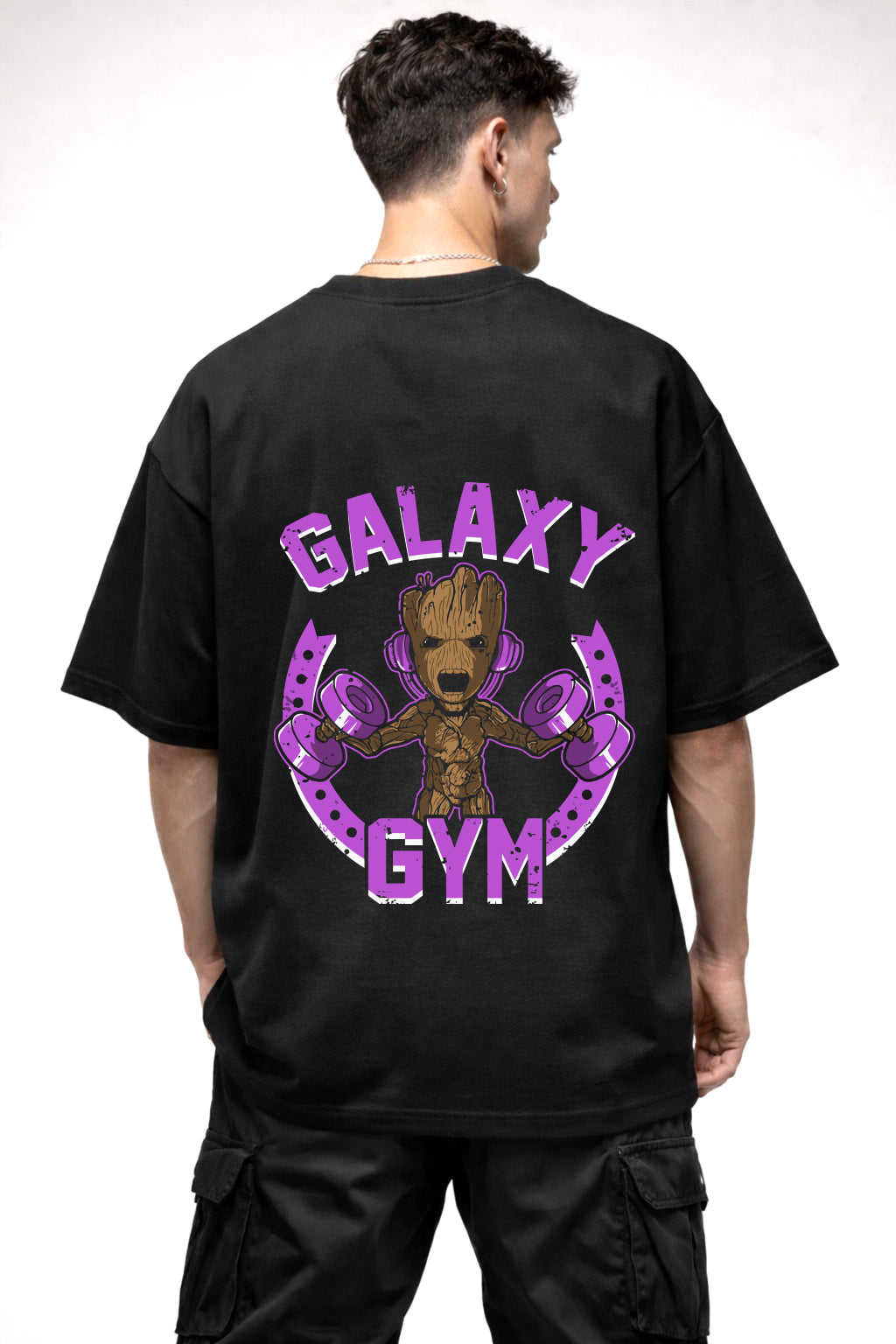 GROOT GALAXY GYM GRAPHIC | BLACK OVERSIZED FIT TEE