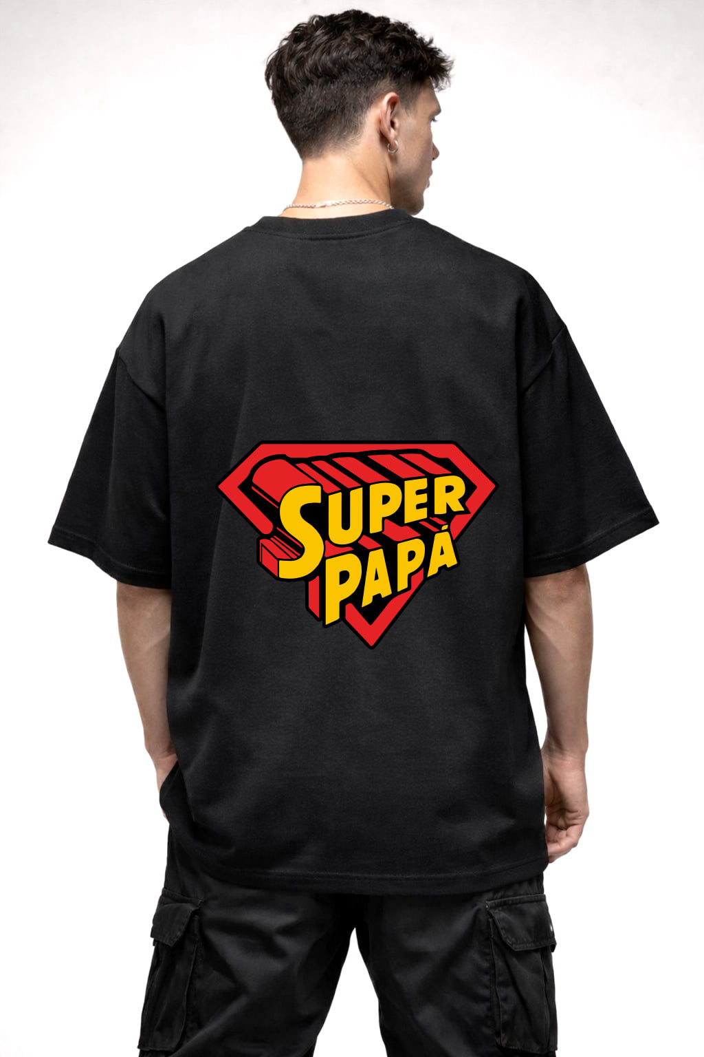 SUPER PAPA GRAPHIC | BLACK OVERSIZED FIT TEE