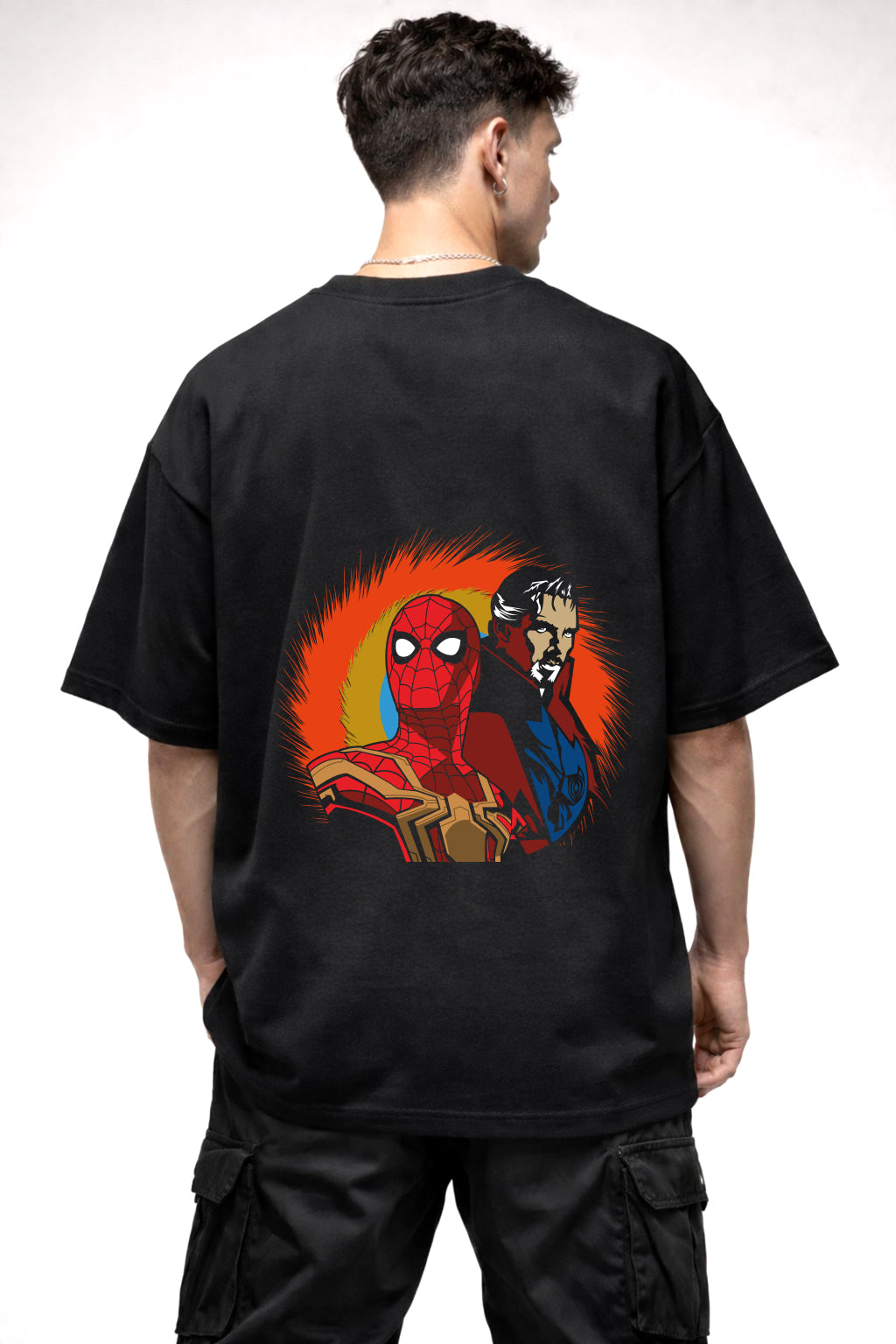 SPIDER MAN AND DOCTOR STRANGE GRAPHIC | BLACK OVERSIZED FIT TEE