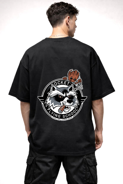 ROCKET AND GROOT GRAPHIC GRAPHIC | BLACK OVERSIZED FIT TEE