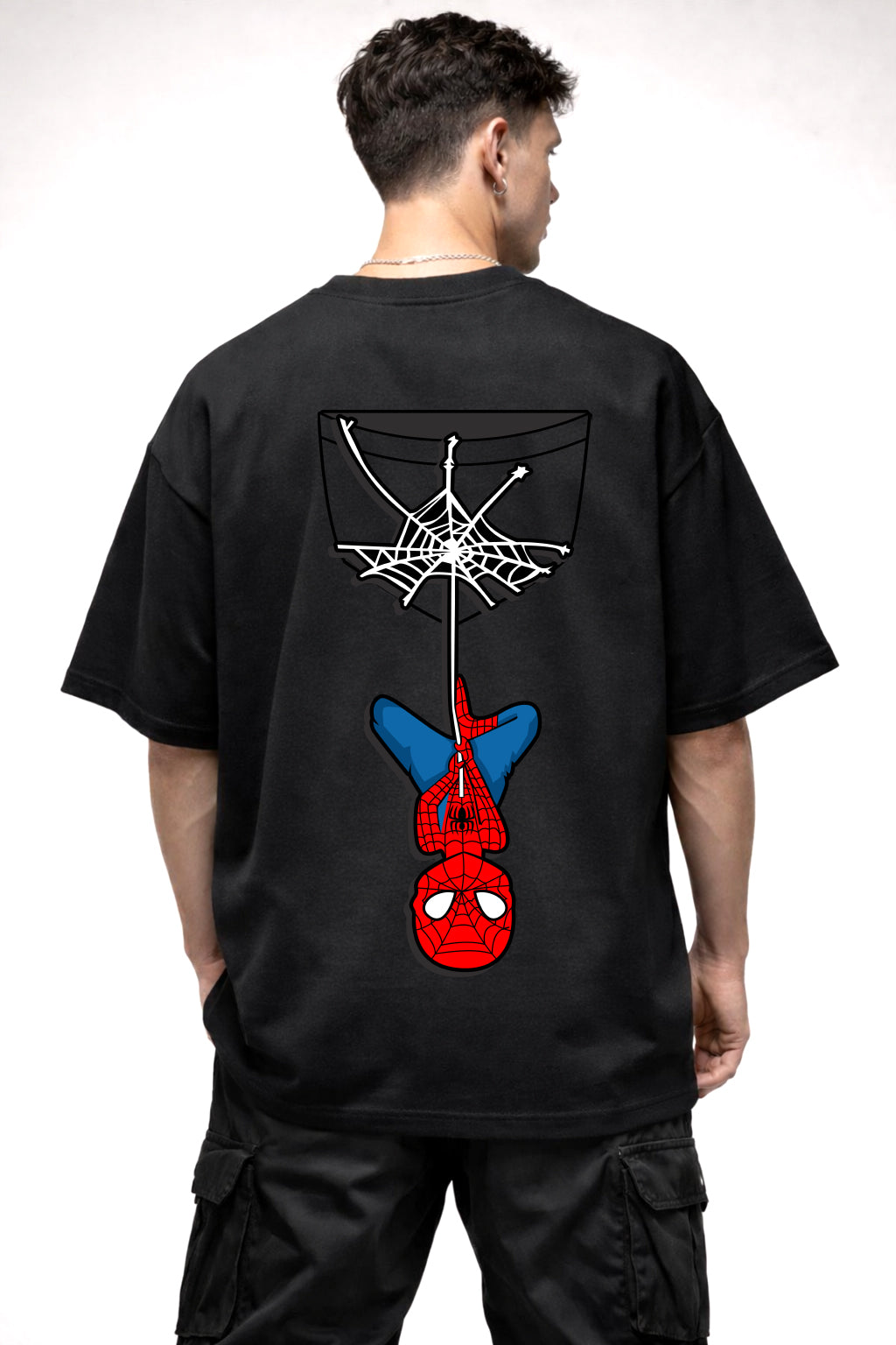 SPIDER MAN CARTOON GRAPHIC | BLACK OVERSIZED FIT TEE
