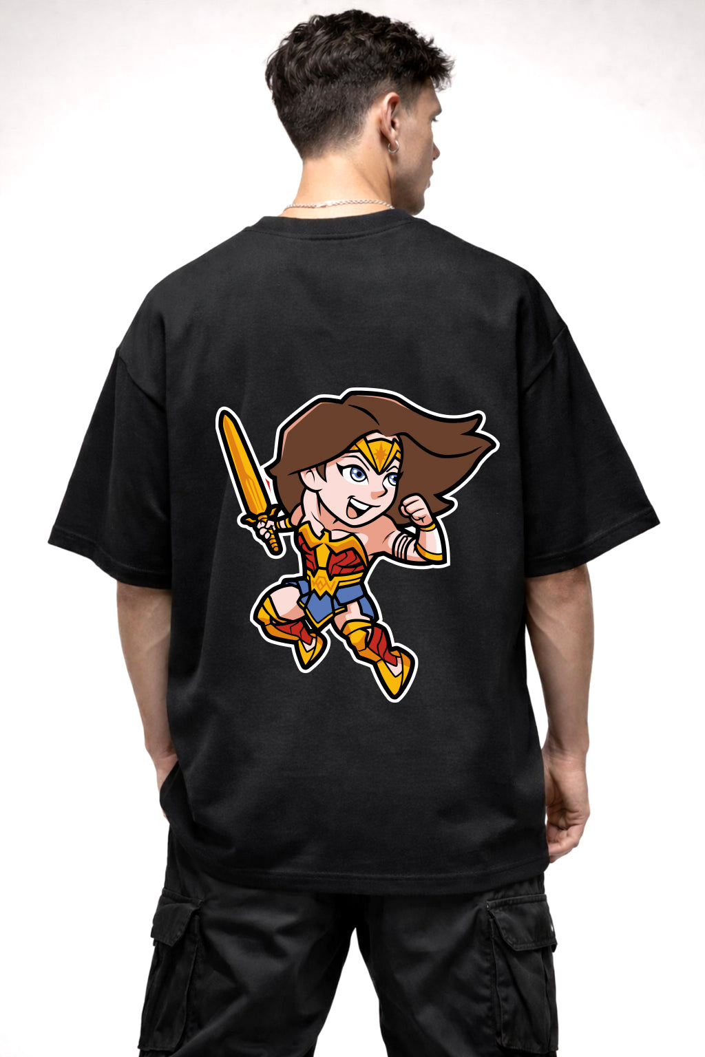 WONDER WOMEN CARTOON GRAPHIC | BLACK OVERSIZED FIT TEE