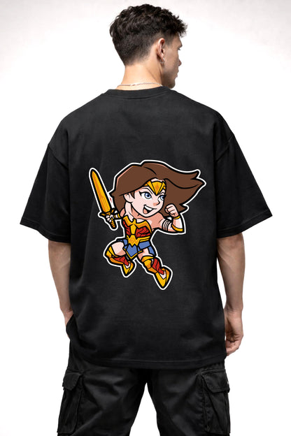 WONDER WOMEN CARTOON GRAPHIC | BLACK OVERSIZED FIT TEE