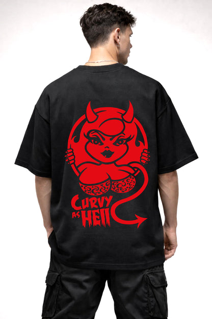 CURVY AS HELL CARTOON GRAPHIC | BLACK OVERSIZED FIT TEE