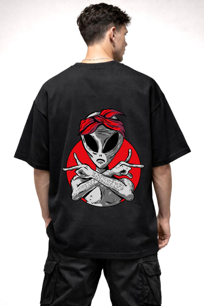ALIEN CARTOON GRAPHIC | BLACK OVERSIZED FIT TEE