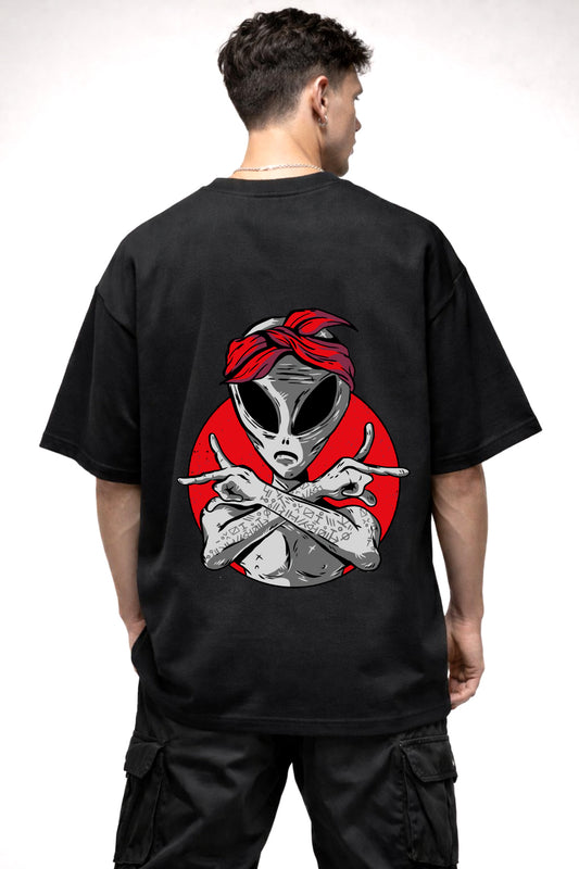 ALIEN CARTOON GRAPHIC | BLACK OVERSIZED FIT TEE