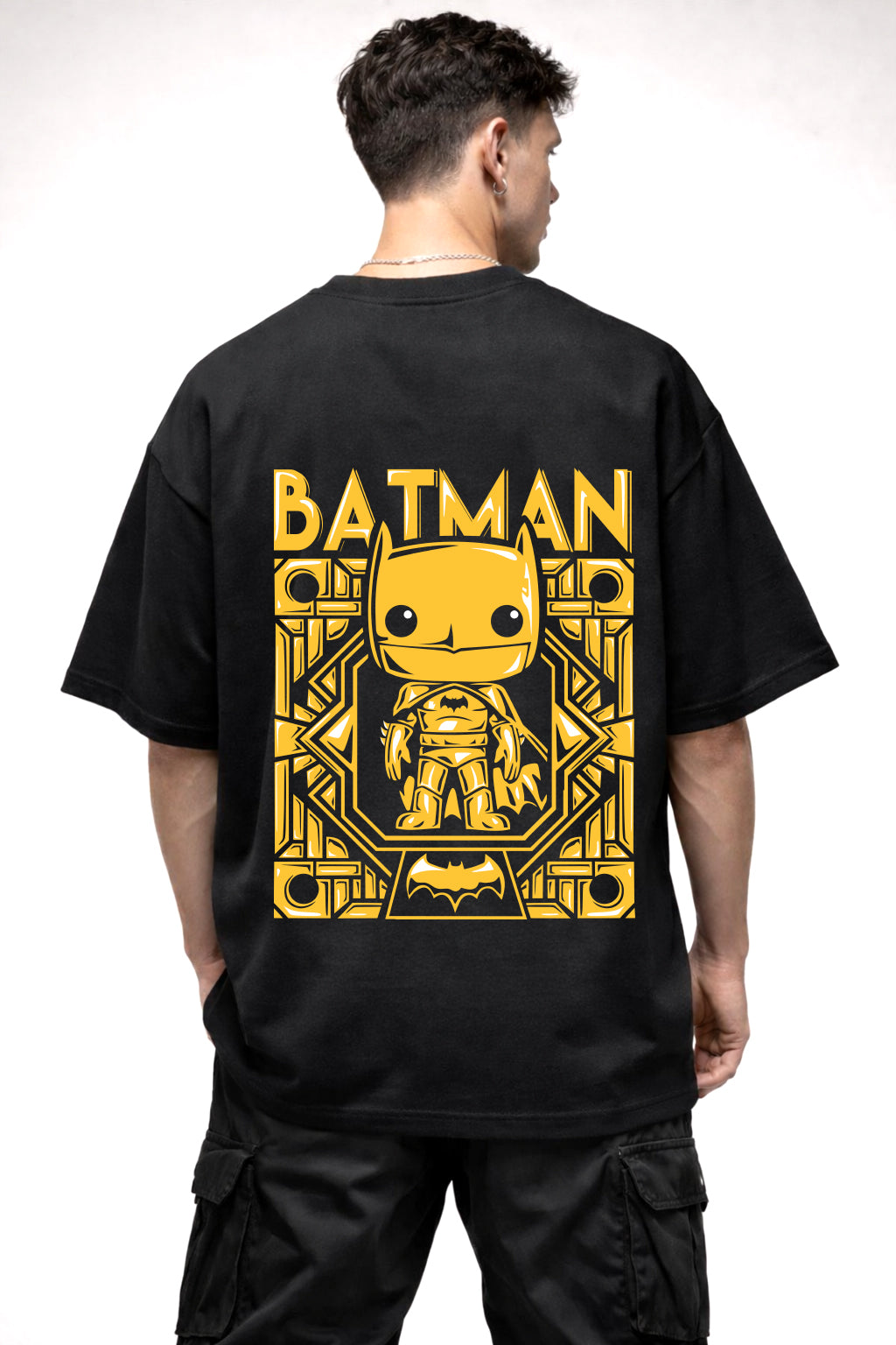 BATMAN YELLOW CARTOON GRAPHIC | BLACK OVERSIZED FIT TEE
